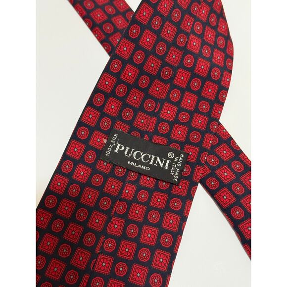 Vintage Puccini 100% Silk Men's Necktie - Tie - Red Abstract - Picture 1 of 4